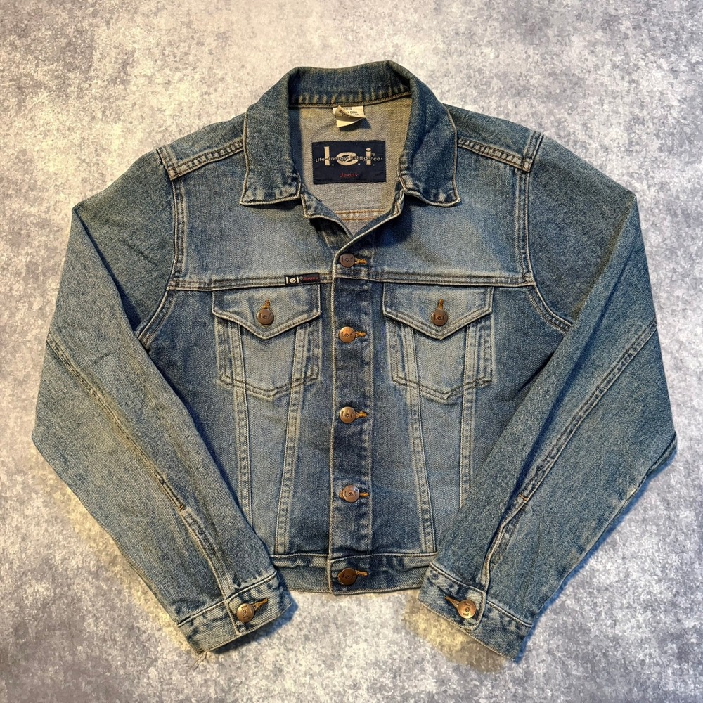 Y2K L.E.I. Womens Vintage Denim Trucker Jacket Blue 100% Cotton Size Small Crop